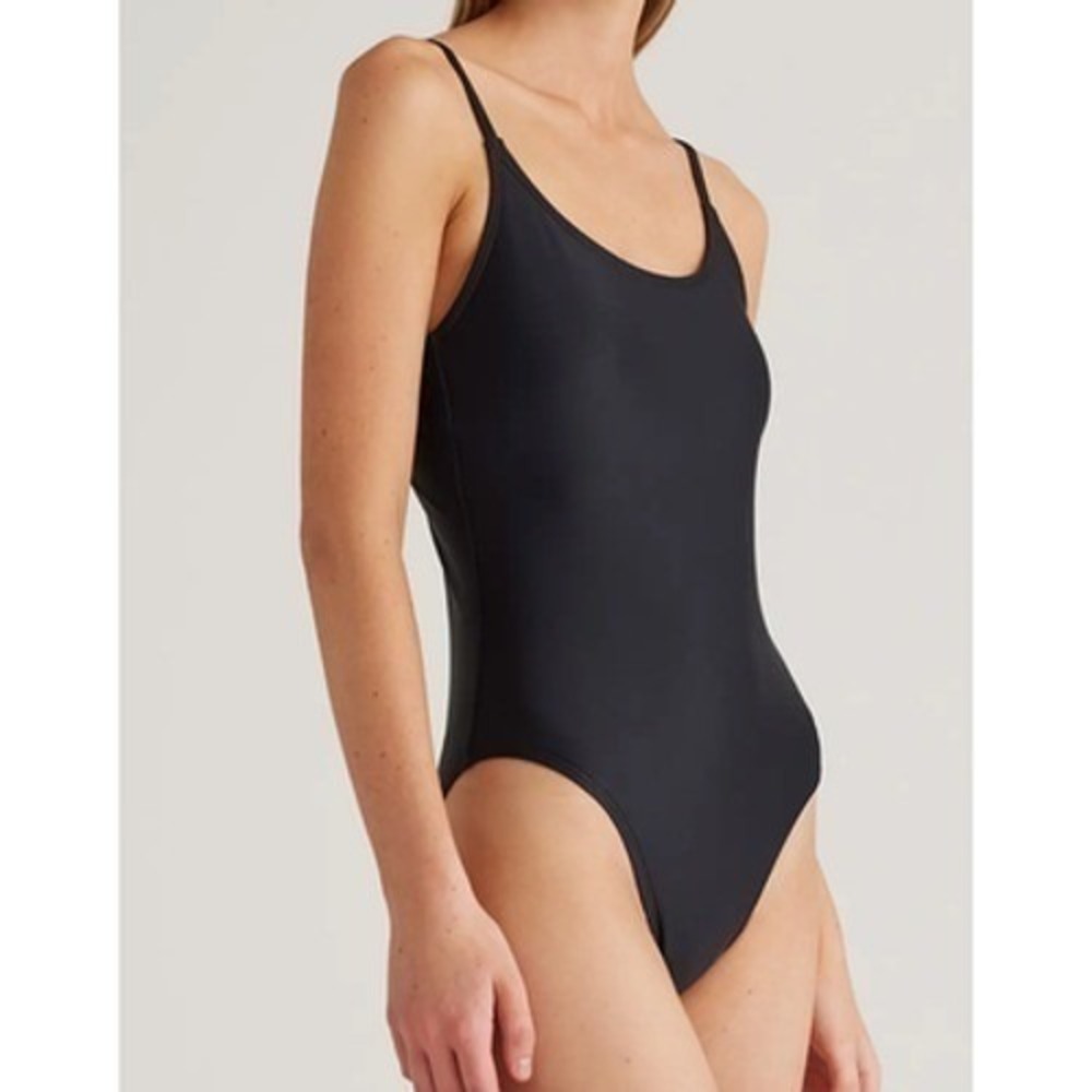 quince cami one-piece swimsuit in black, women size large long torso